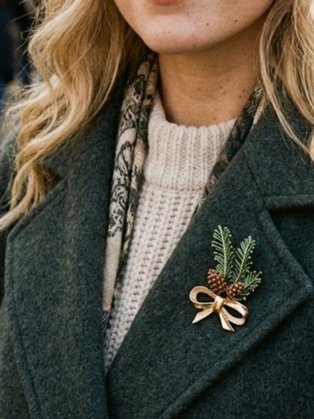 Gold Pinecone Holiday Brooch - Women Jewelry